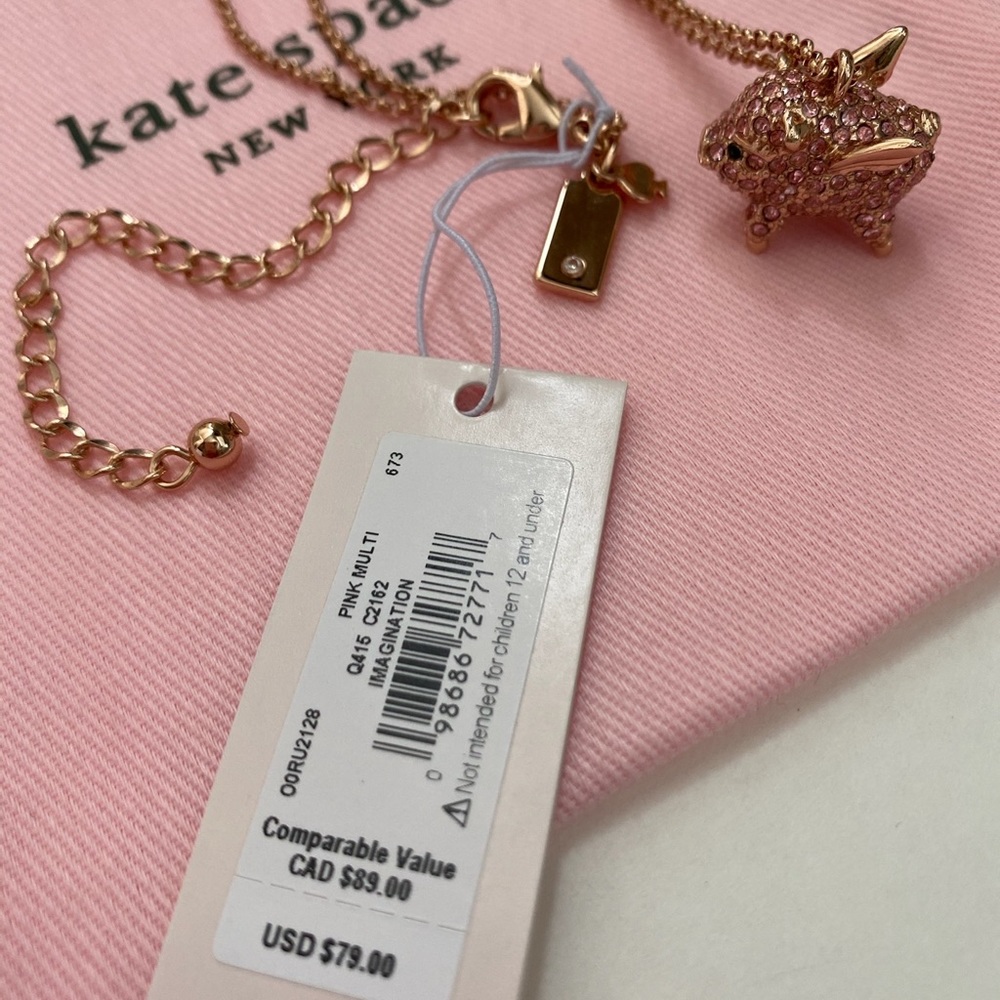 ♠️Kate Spade Imagination Pave Pink Piggy Necklace NWT - Picture 8 of 9